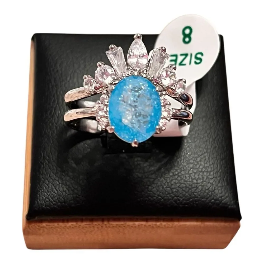 Bomb Party It Was All A Dream Lab Created Aqua Blue Ice Crystal Rhodium Ring